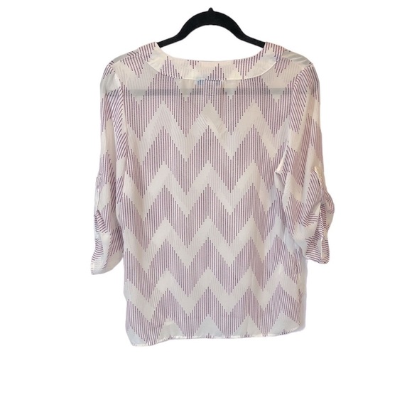 Sweet Salt Sheer Blouse Womens Small Shirt 3/4 Sleeve VNeck White Purple Chevron - Picture 7 of 7